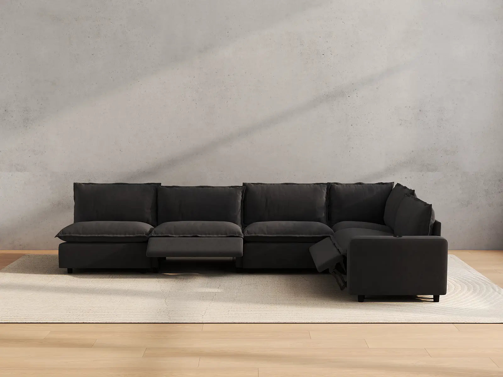 Modular Cero Large Reclining Sectional Couch | 5-Piece Grey Linen Large Space L-Shaped Sectionals 5-Seater