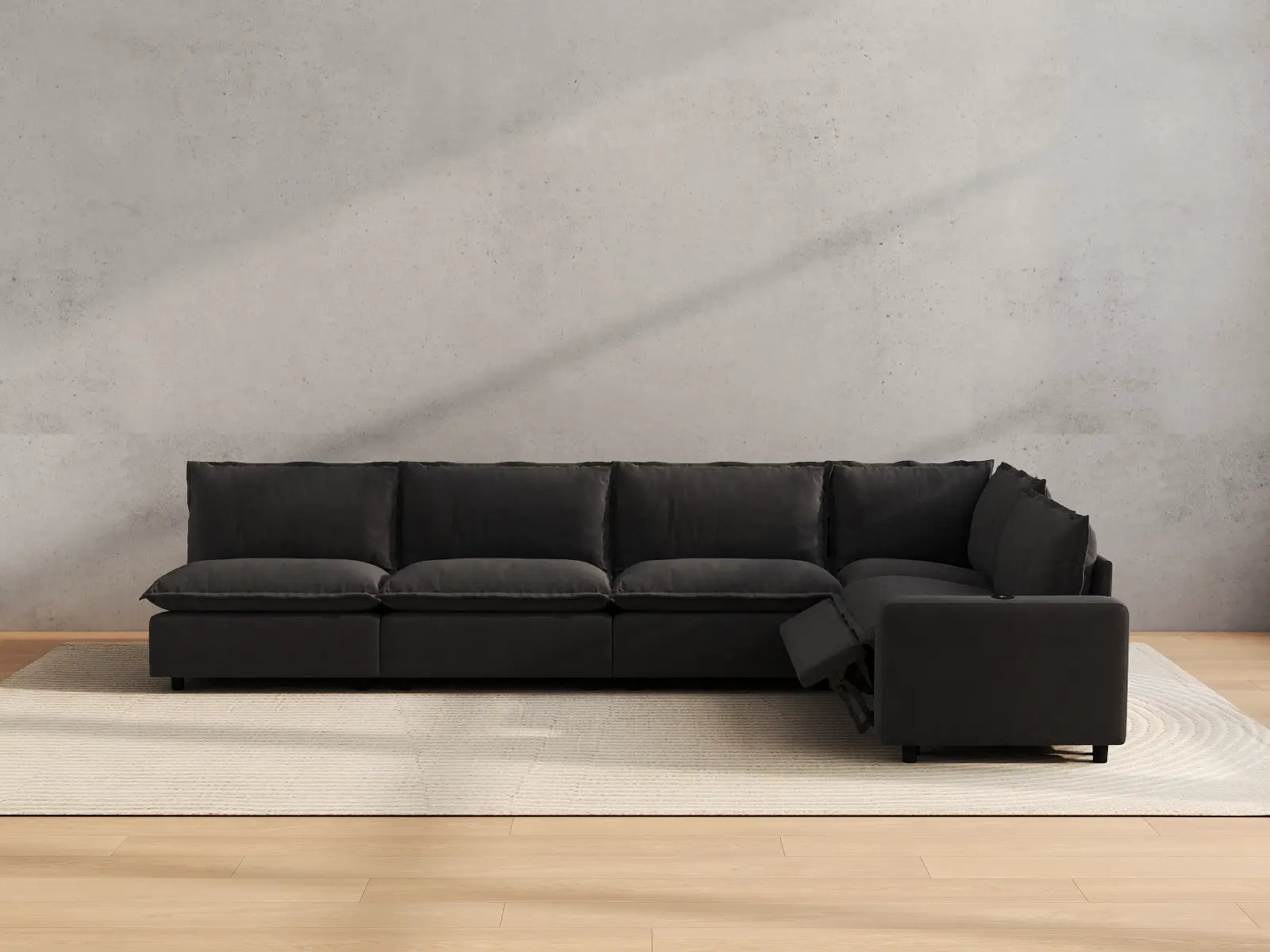Modular Cero Reclining L Shaped Sectional | 5-Piece Grey Linen Large Space L-Shaped Sectionals 5-Seater