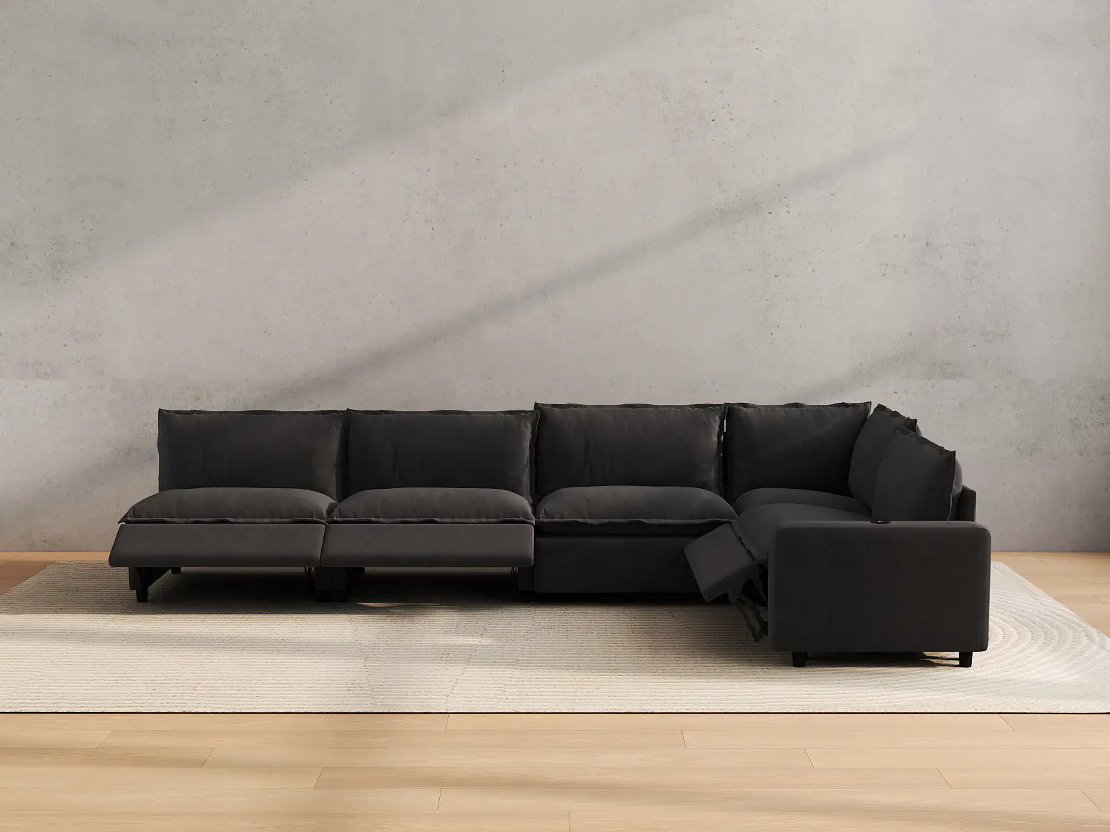 Modular Cero Recliner Sectional | 5-Piece Grey Linen Large Space L-Shaped Sectionals 5-Seater