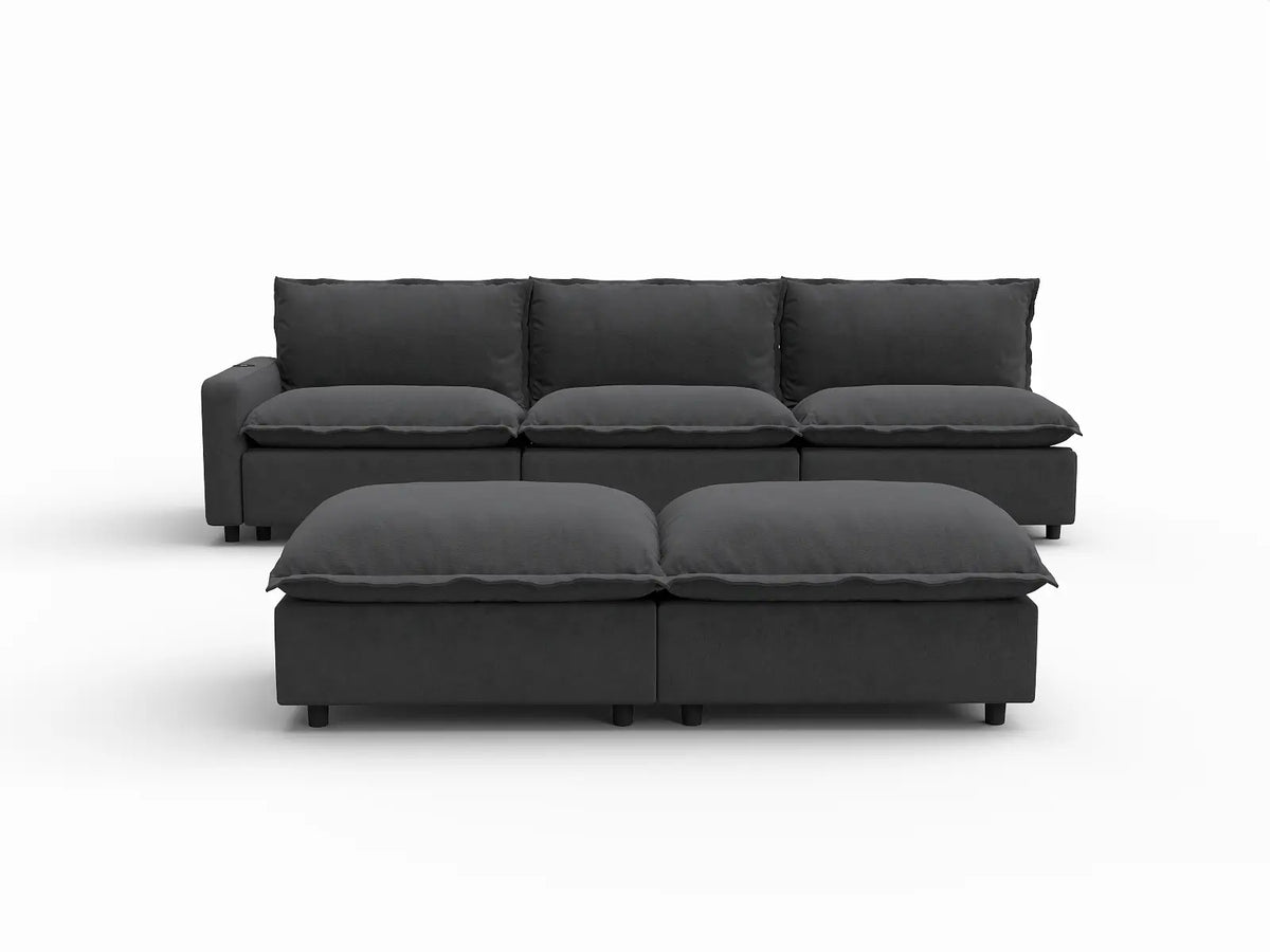 5 Piece Grey Linen Large Space Sofa Sets 3 Seater with 2 Ottomans 2