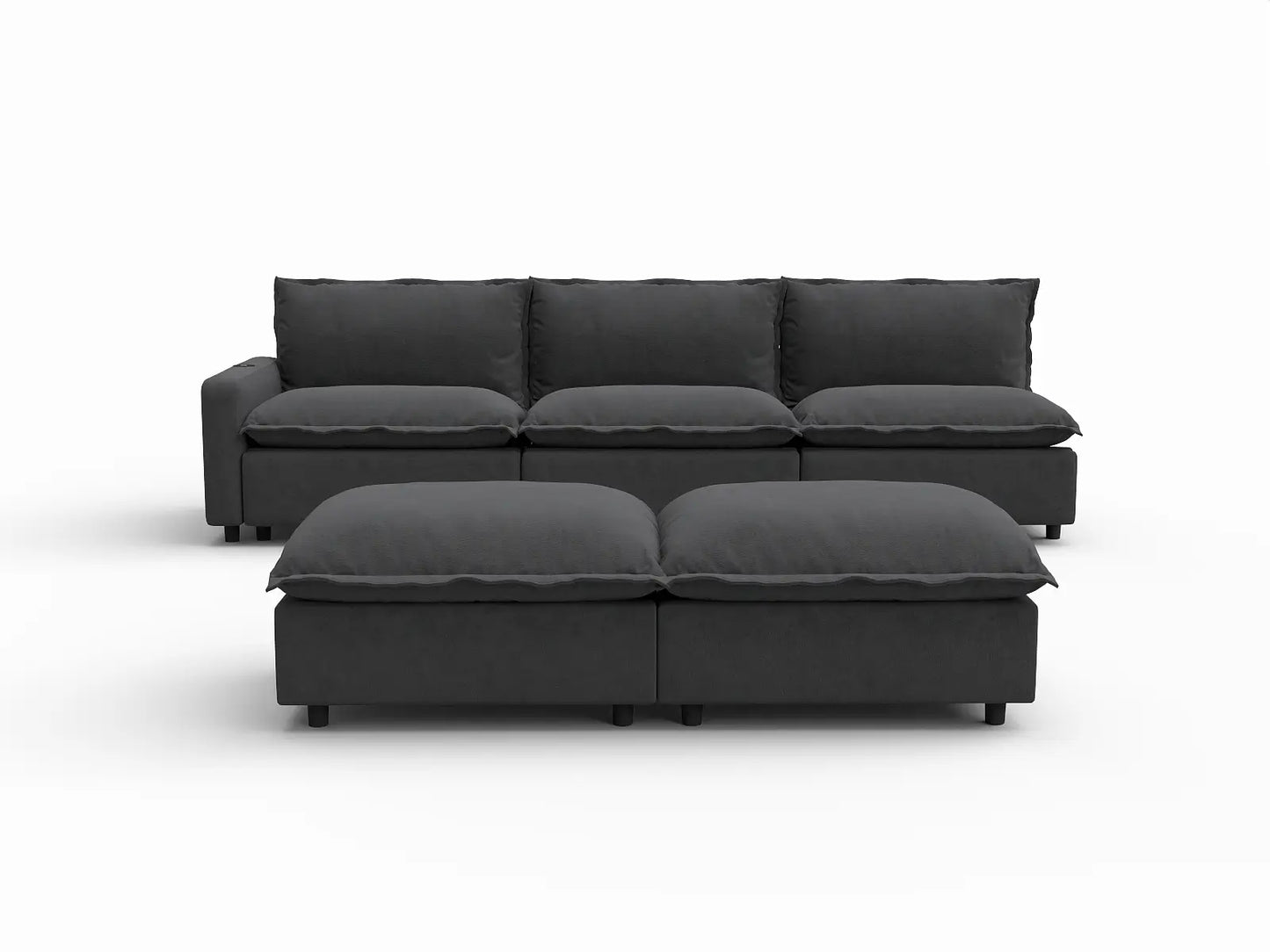 5 Piece Grey Linen Large Space Sofa Sets 3 Seater with 2 Ottomans 2