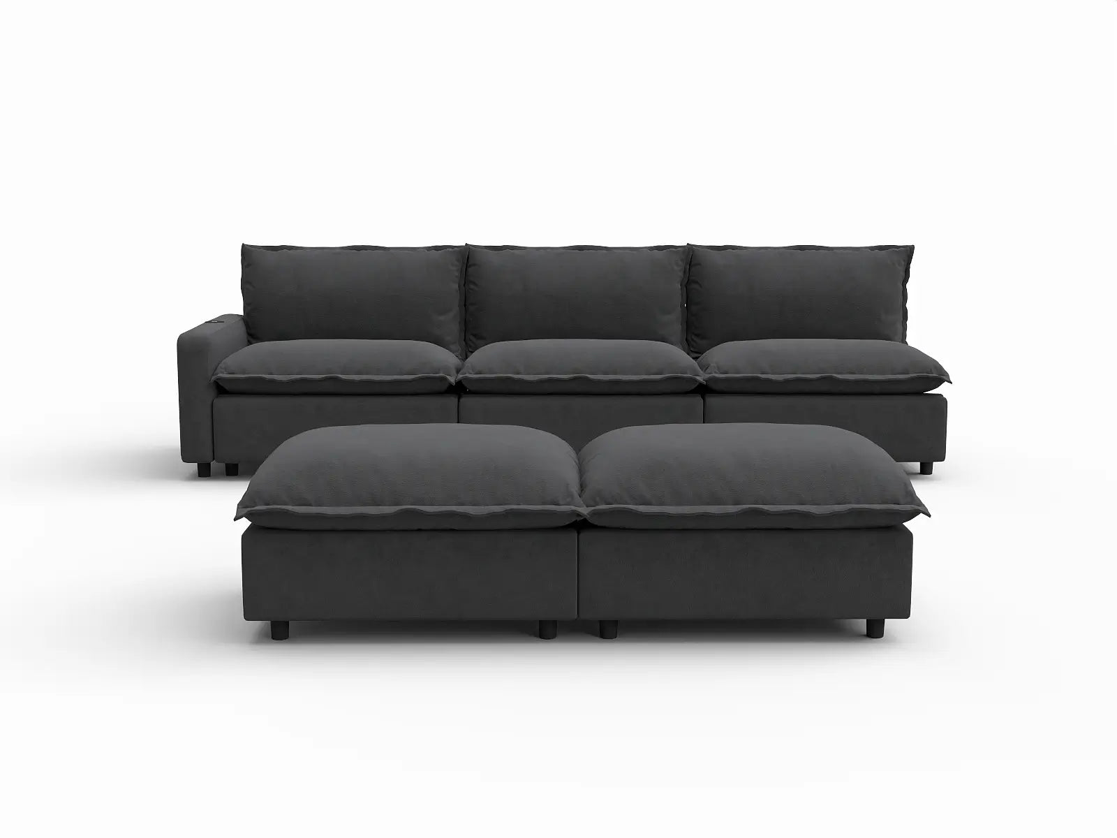 5 Piece Grey Linen Large Space Sofa Sets 3 Seater with 2 Ottomans 2