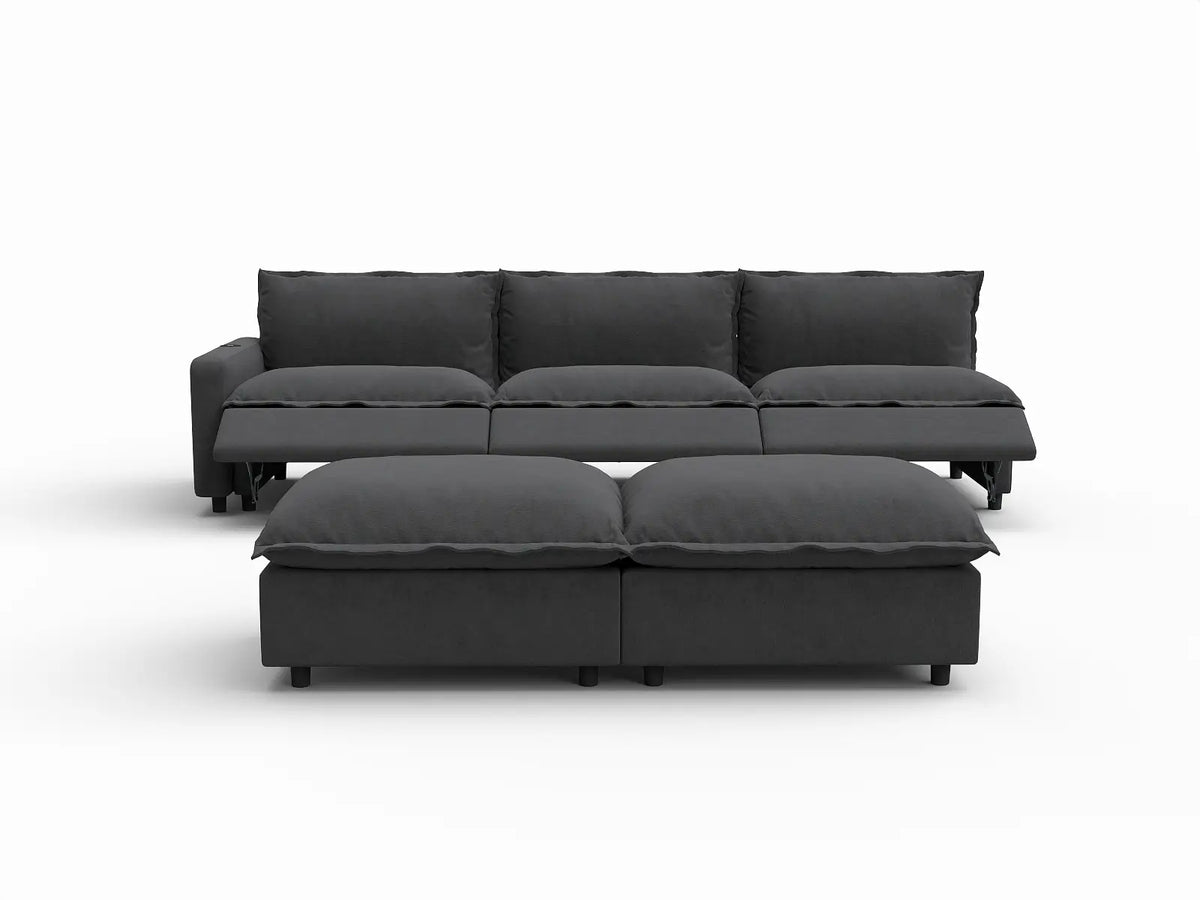 5 Piece Grey Linen Large Space Sofa Sets 3 Seater with 2 Ottomans 3