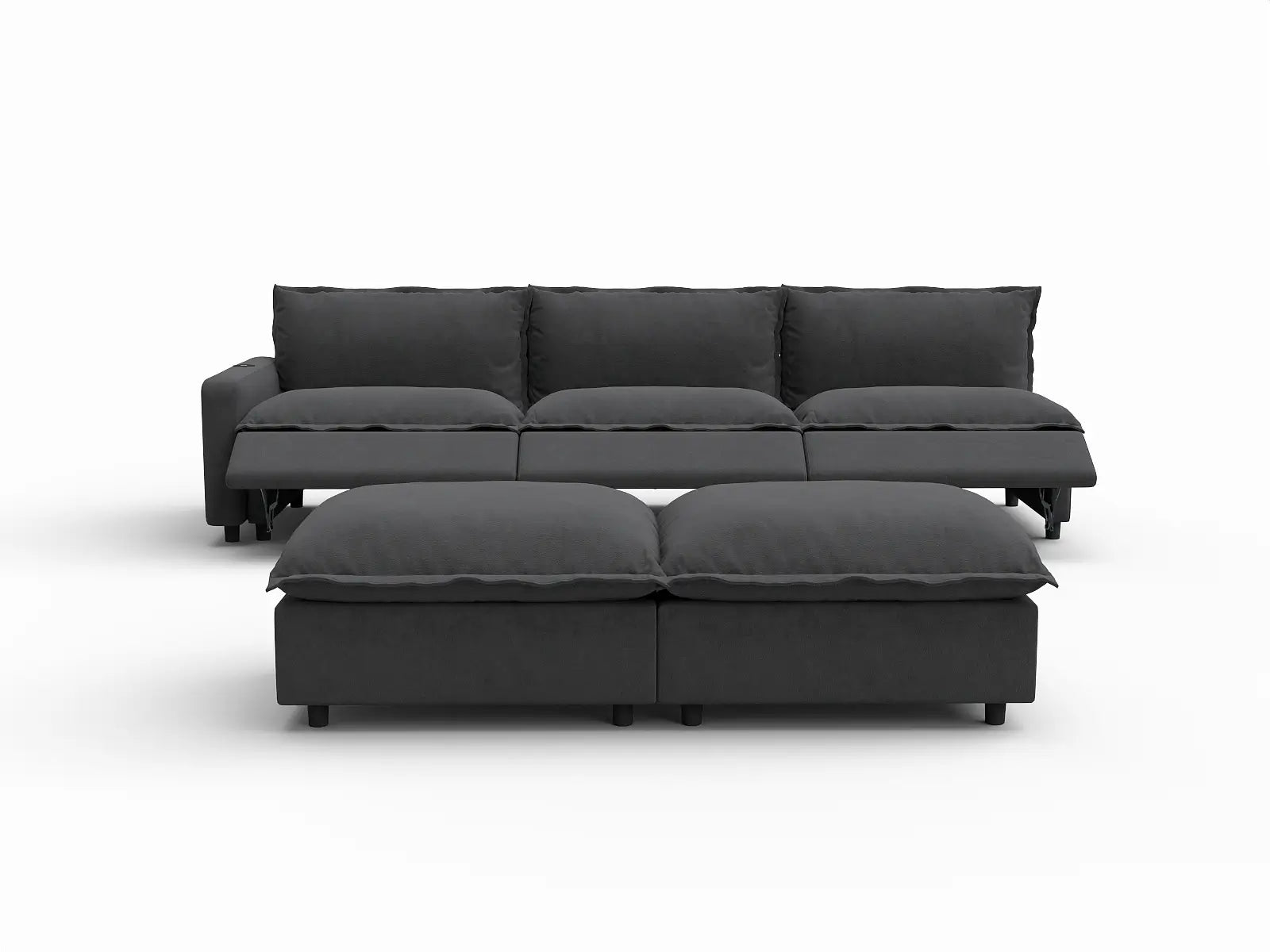 5 Piece Grey Linen Large Space Sofa Sets 3 Seater with 2 Ottomans 3