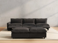 5 Piece Grey Linen Large Space Sofa Sets 3 Seater with 2 Ottomans 5