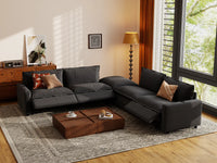 Modular Cero Reclining Sectionals | 5-Piece Grey Linen Large Space V-Shaped Sectionals 4-Seater with 1-Ottoman