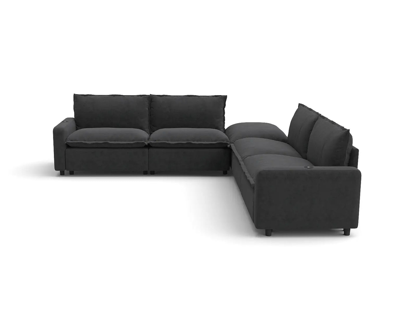 Modular Cero Reclining Sectionals | 5-Piece Grey Linen Large Space V-Shaped Sectionals 4-Seater with 1-Ottoman