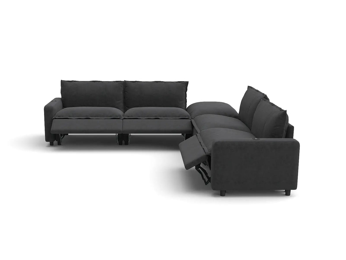 Modular Cero Reclining Sectionals | 5-Piece Grey Linen Large Space V-Shaped Sectionals 4-Seater with 1-Ottoman