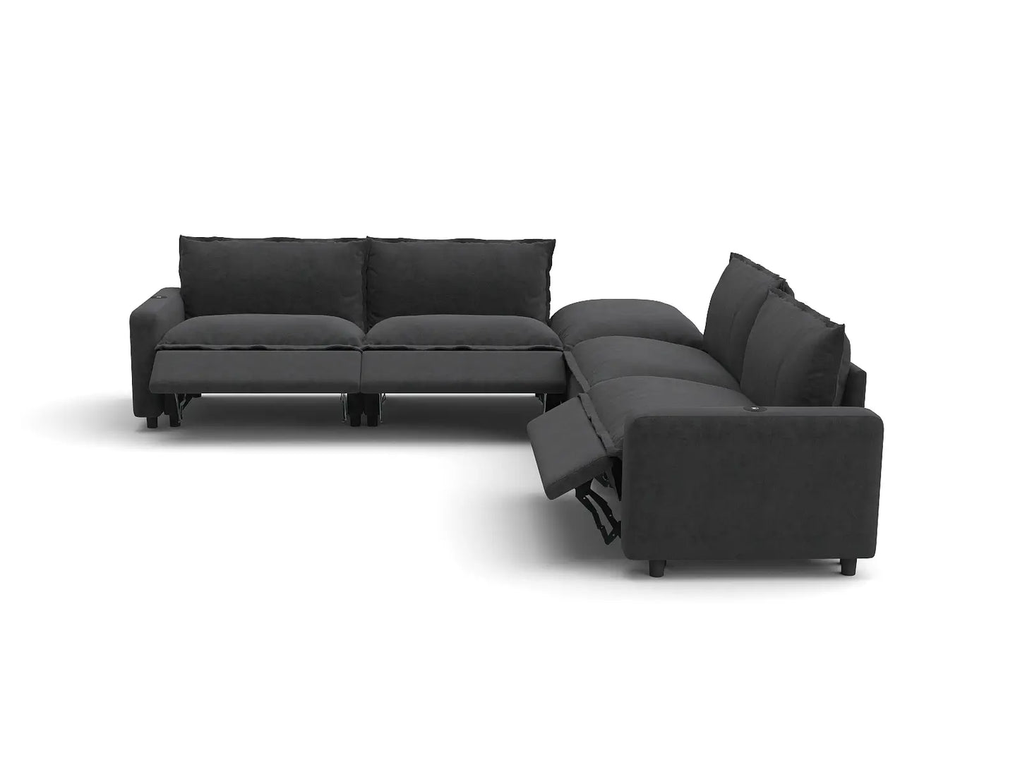Modular Cero Reclining Sectionals | 5-Piece Grey Linen Large Space V-Shaped Sectionals 4-Seater with 1-Ottoman