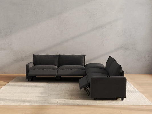 Modular Cero Reclining Sectionals | 5-Piece Grey Linen Large Space V-Shaped Sectionals 4-Seater with 1-Ottoman
