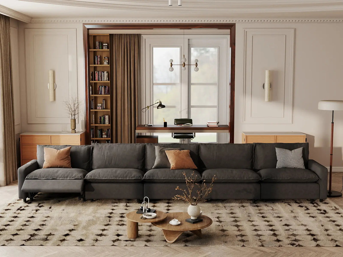 5 Piece Grey Linen Main Living Area Couch Sectionals 5 Seater 1