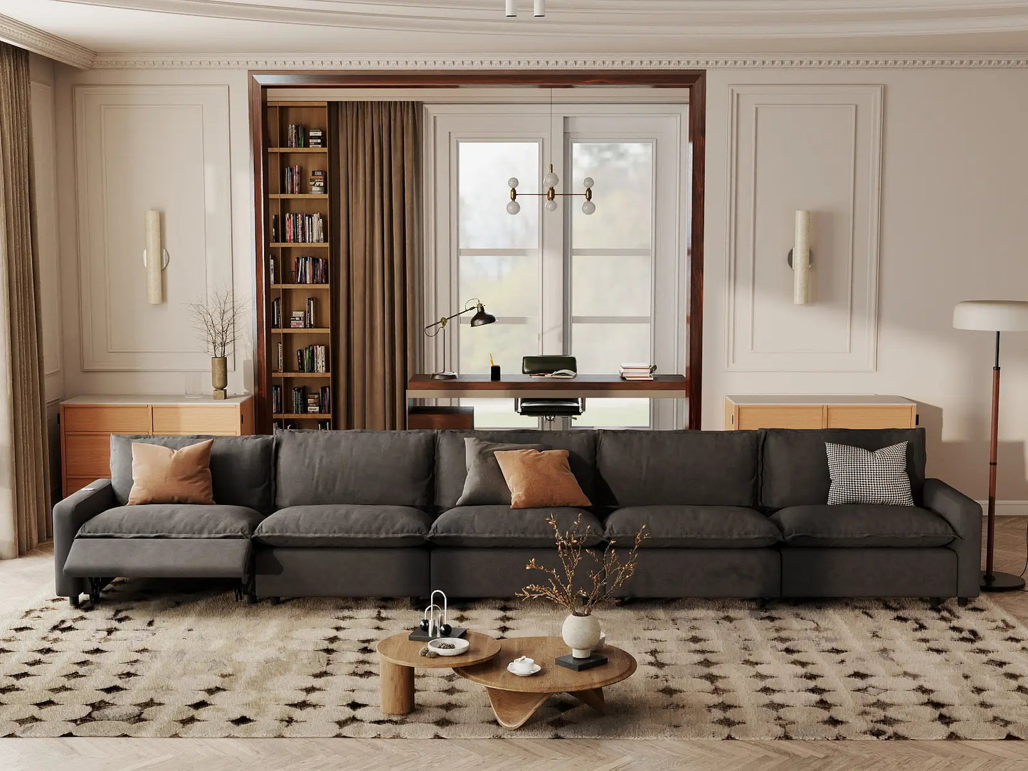 5 Piece Grey Linen Main Living Area Couch Sectionals 5 Seater 1