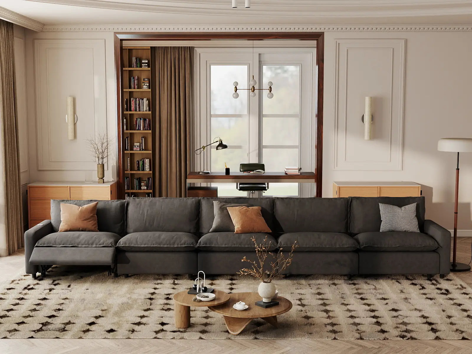5 Piece Grey Linen Main Living Area Couch Sectionals 5 Seater 1