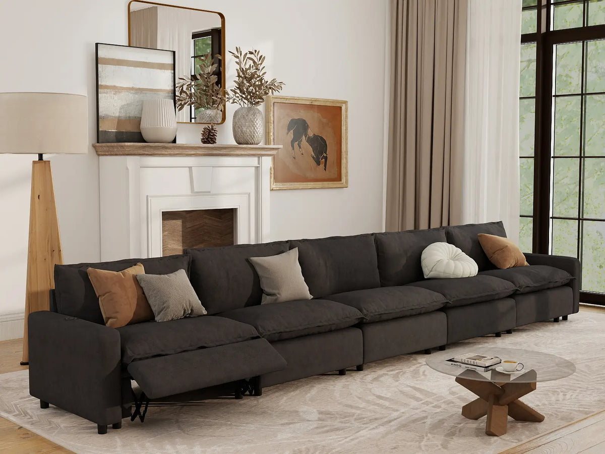 5 Piece Grey Linen Main Living Area Couch Sectionals 5 Seater 7
