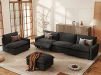5 Piece Grey Linen Movie Night Best Sofa Sets 4 Seater with 1 Ottoman 1