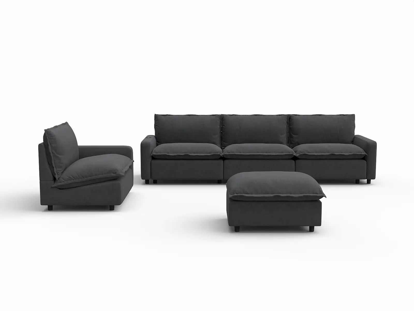 5 Piece Grey Linen Movie Night Best Sofa Sets 4 Seater with 1 Ottoman 2