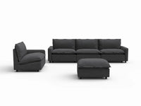 5 Piece Grey Linen Movie Night Best Sofa Sets 4 Seater with 1 Ottoman 2
