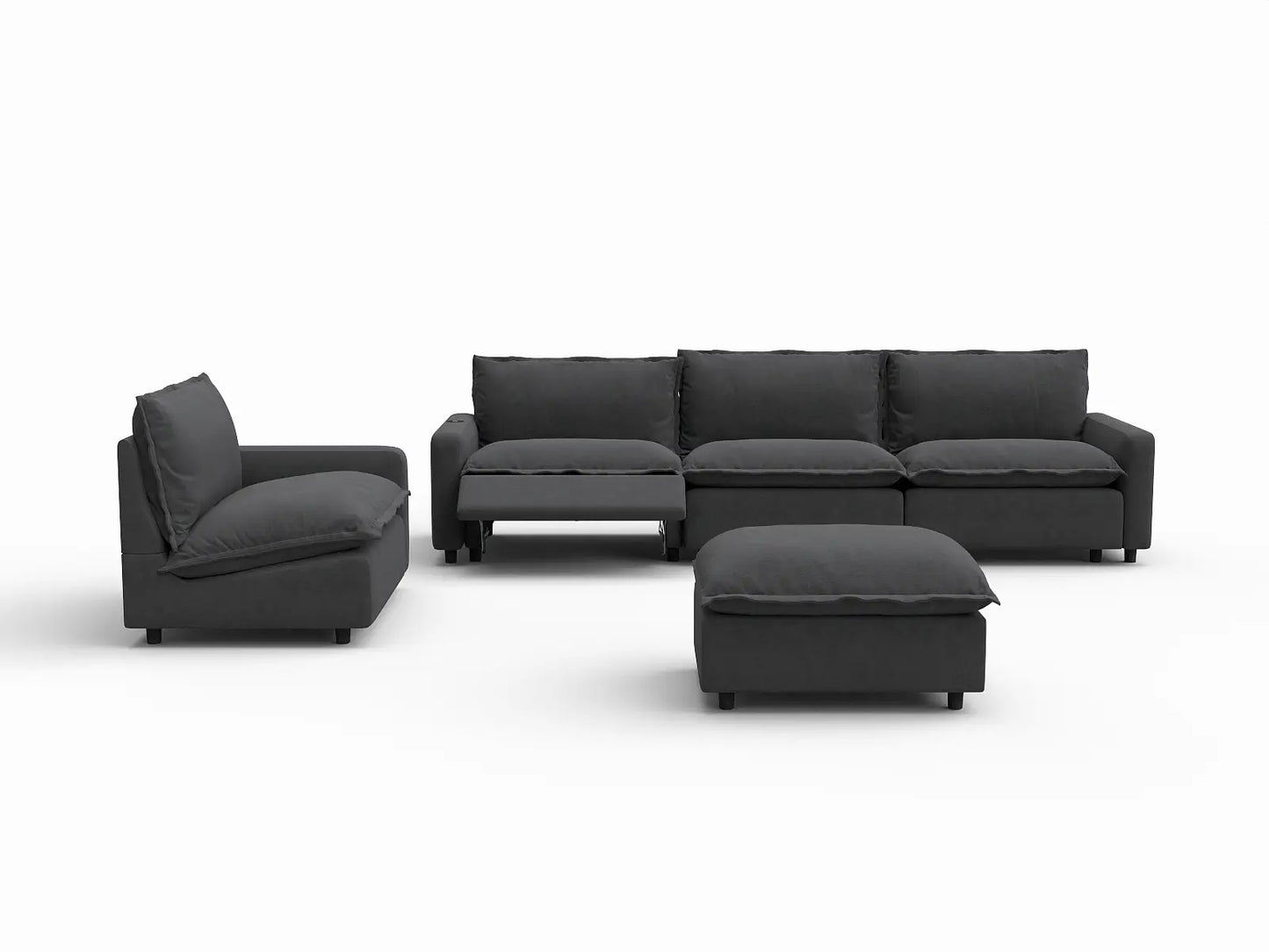 5 Piece Grey Linen Movie Night Best Sofa Sets 4 Seater with 1 Ottoman 3