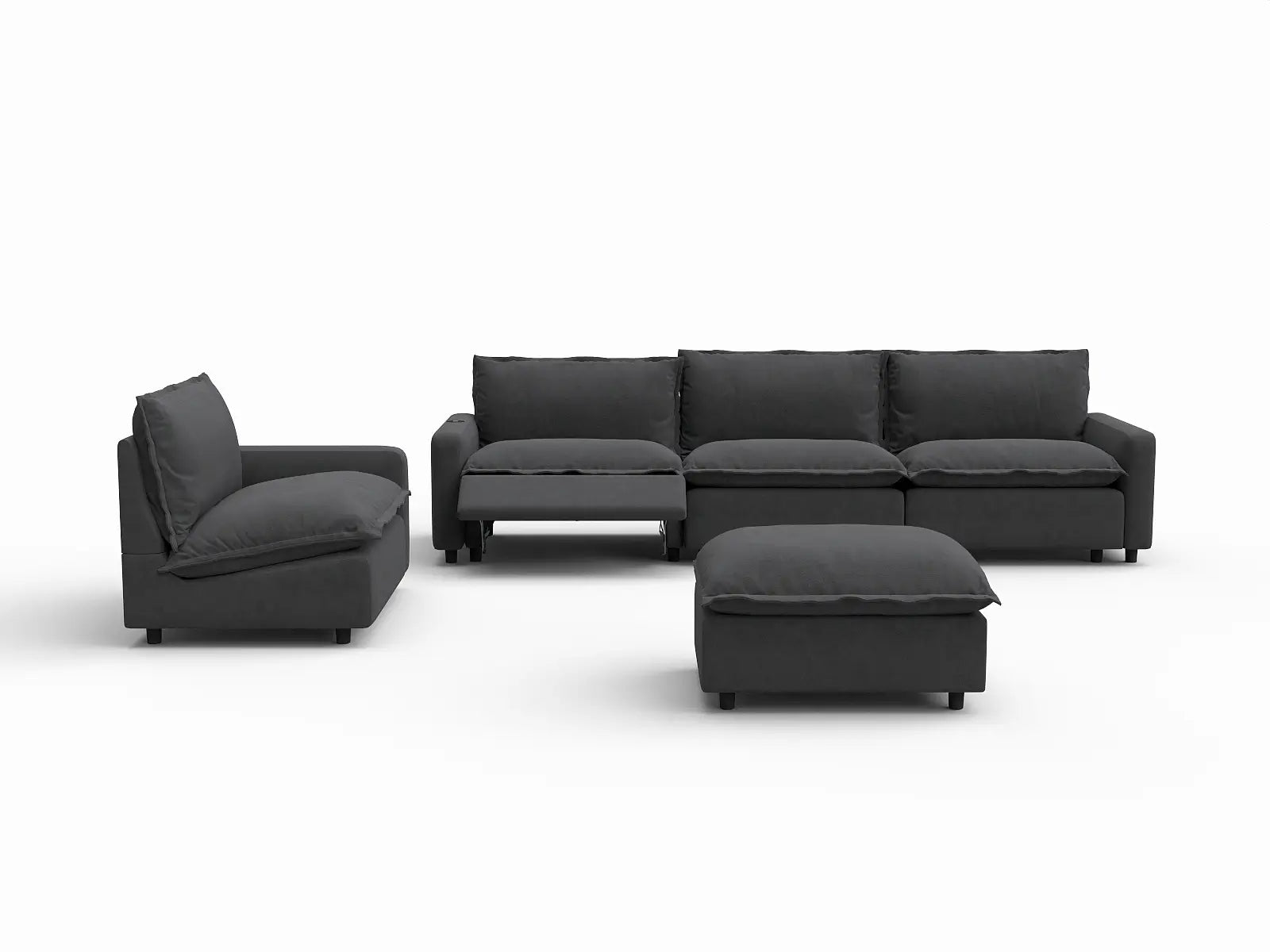 5 Piece Grey Linen Movie Night Best Sofa Sets 4 Seater with 1 Ottoman 3