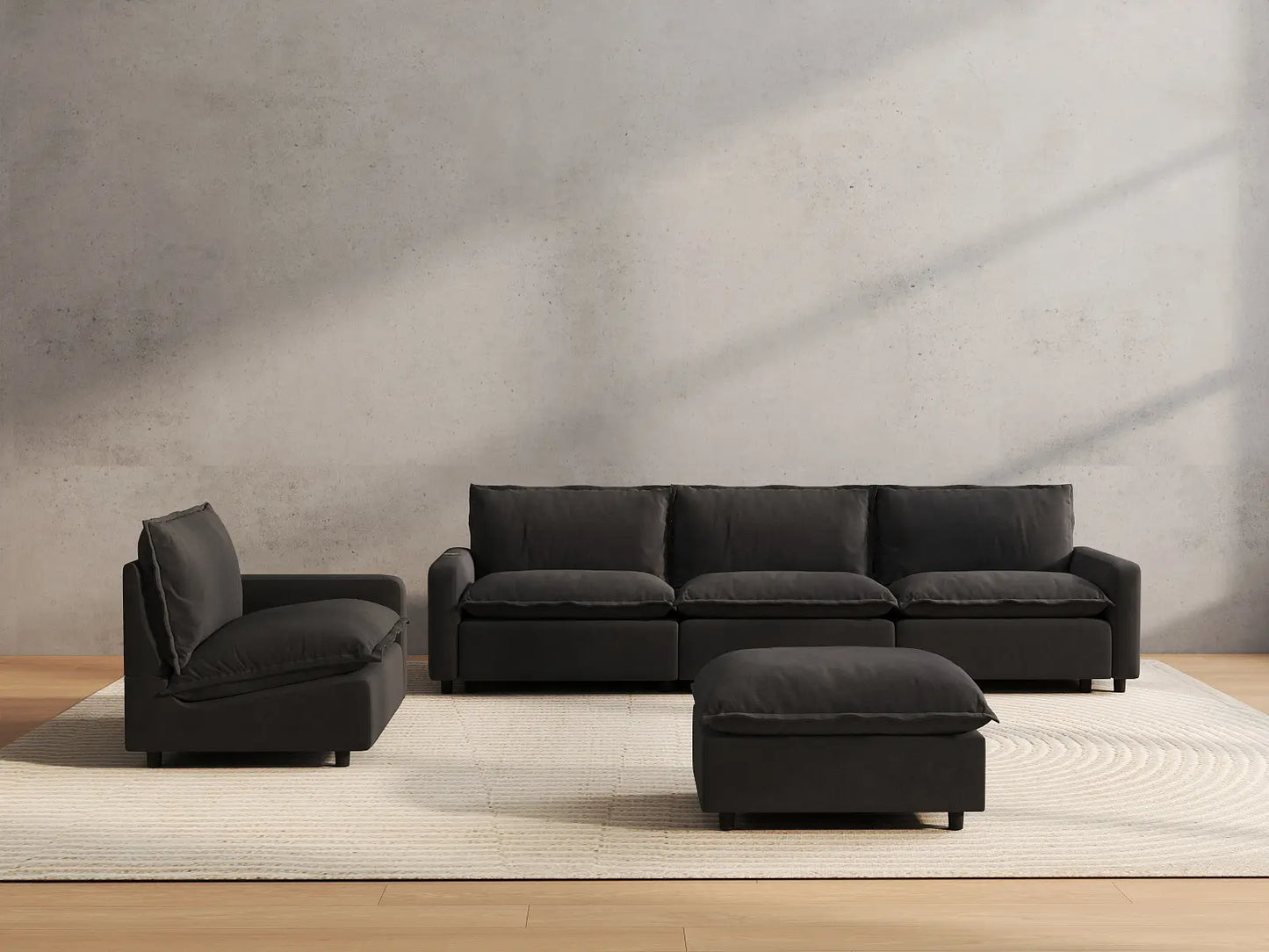5 Piece Grey Linen Movie Night Best Sofa Sets 4 Seater with 1 Ottoman 4