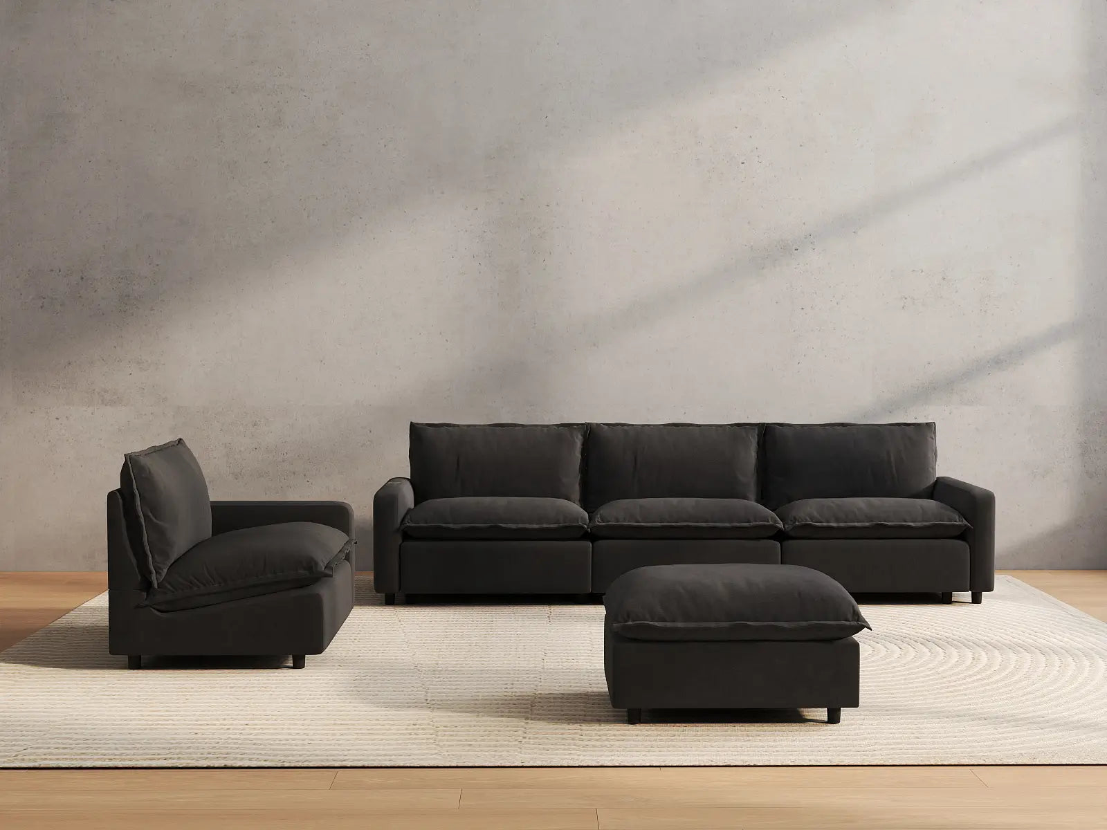 5 Piece Grey Linen Movie Night Best Sofa Sets 4 Seater with 1 Ottoman 4