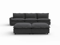 5 Piece Grey Linen Open Floor Plan Sofa Sets 3 Seater with 2 Ottomans 2