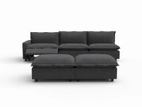 5 Piece Grey Linen Open Floor Plan Sofa Sets 3 Seater with 2 Ottomans 3