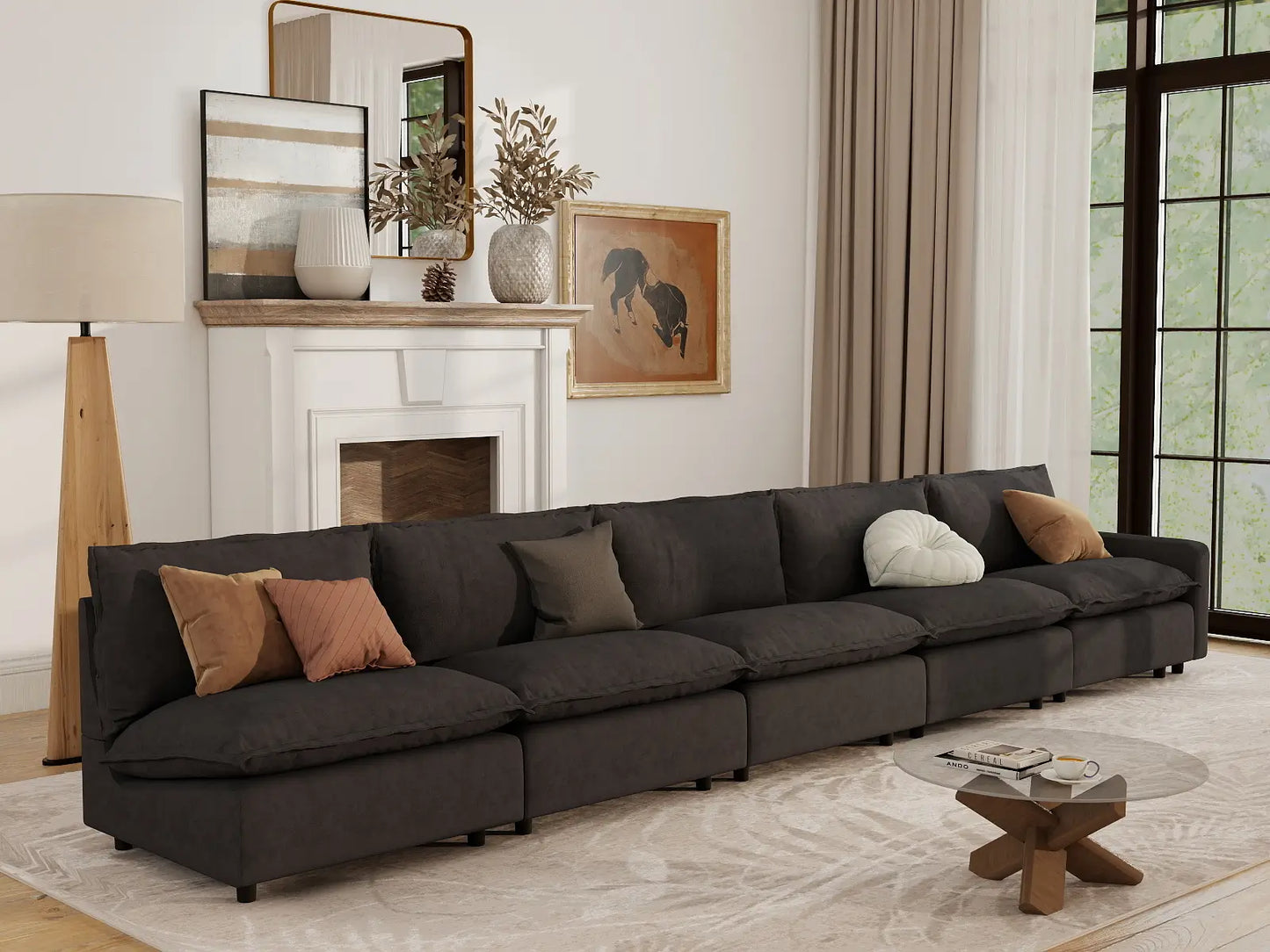 5 Piece Grey Linen Single Family Couch Sectionals 5 Seater 1