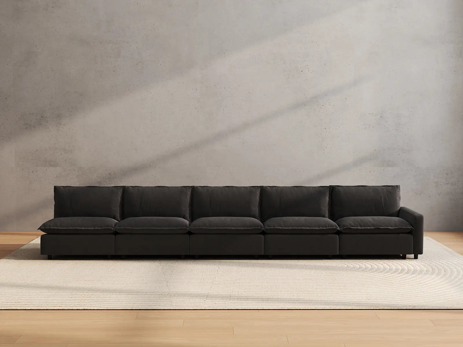 5 Piece Grey Linen Single Family Couch Sectionals 5 Seater 3