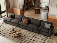 5 Piece Grey Linen Single Family Couch Sectionals 5 Seater 5
