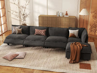 5 Piece Grey Linen Smooth Operation L Shaped Sectionals 4 Seater with 1 Ottoman 1
