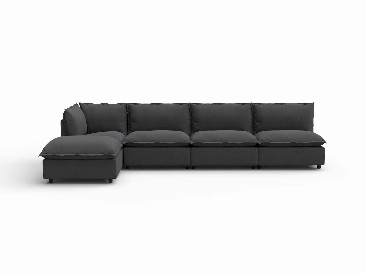 5 Piece Grey Linen Smooth Operation L Shaped Sectionals 4 Seater with 1 Ottoman 2