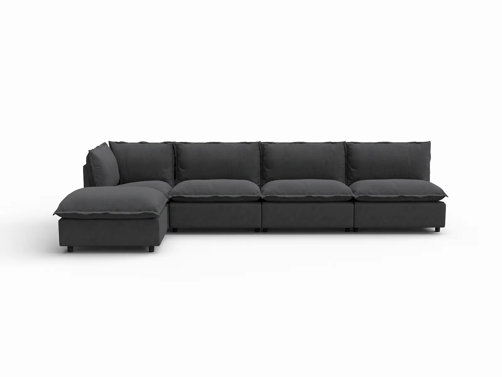 5 Piece Grey Linen Smooth Operation L Shaped Sectionals 4 Seater with 1 Ottoman 2