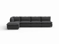 5 Piece Grey Linen Smooth Operation L Shaped Sectionals 4 Seater with 1 Ottoman 2