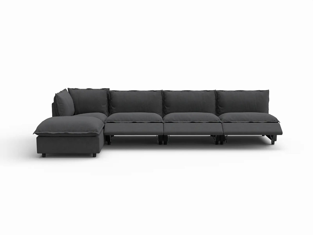 5 Piece Grey Linen Smooth Operation L Shaped Sectionals 4 Seater with 1 Ottoman 3