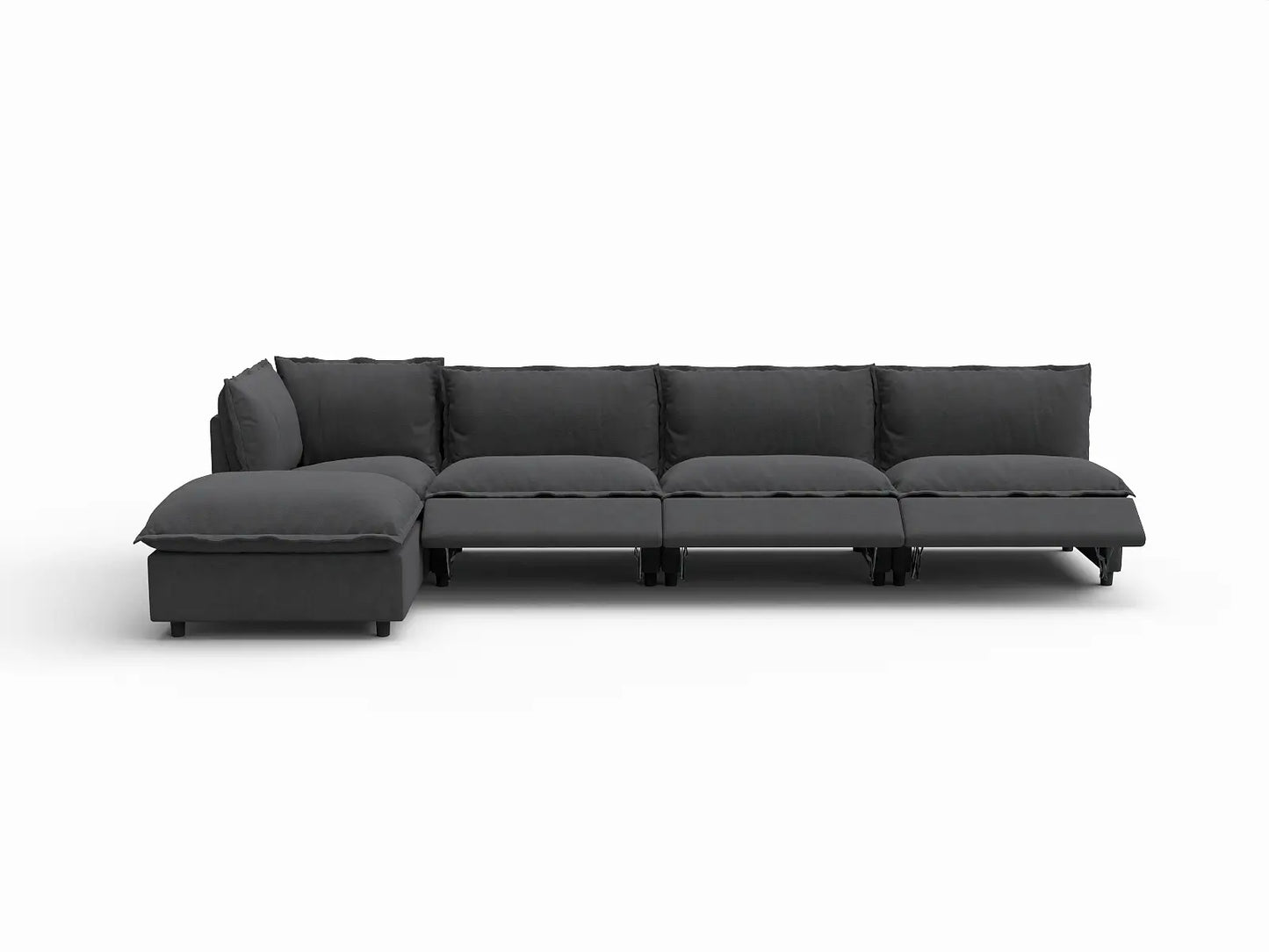 5 Piece Grey Linen Smooth Operation L Shaped Sectionals 4 Seater with 1 Ottoman 3