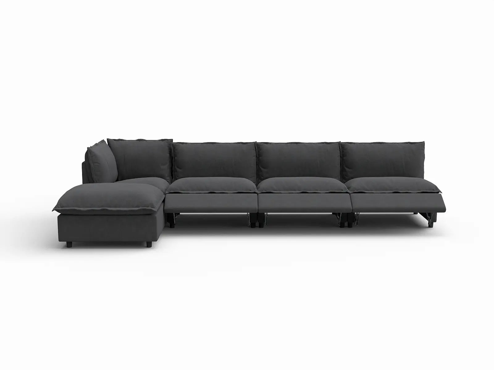5 Piece Grey Linen Smooth Operation L Shaped Sectionals 4 Seater with 1 Ottoman 3