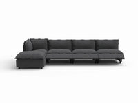 5 Piece Grey Linen Smooth Operation L Shaped Sectionals 4 Seater with 1 Ottoman 3