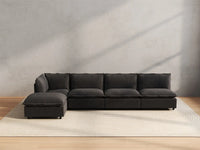 5 Piece Grey Linen Smooth Operation L Shaped Sectionals 4 Seater with 1 Ottoman 4