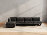 5 Piece Grey Linen Smooth Operation L Shaped Sectionals 4 Seater with 1 Ottoman 5