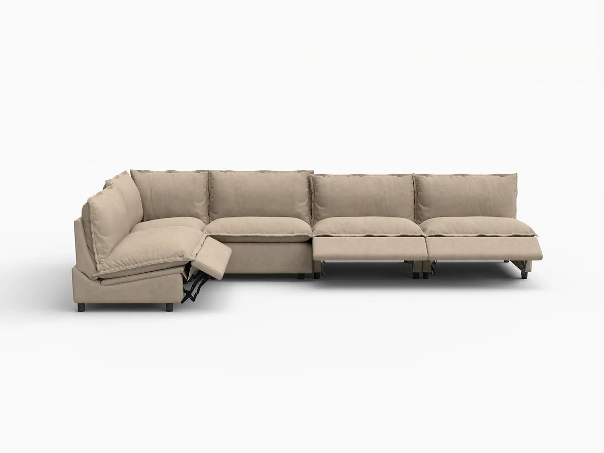 5 Piece Khaki Linen Dark Mode L Shaped Sectionals 5 Seater 3