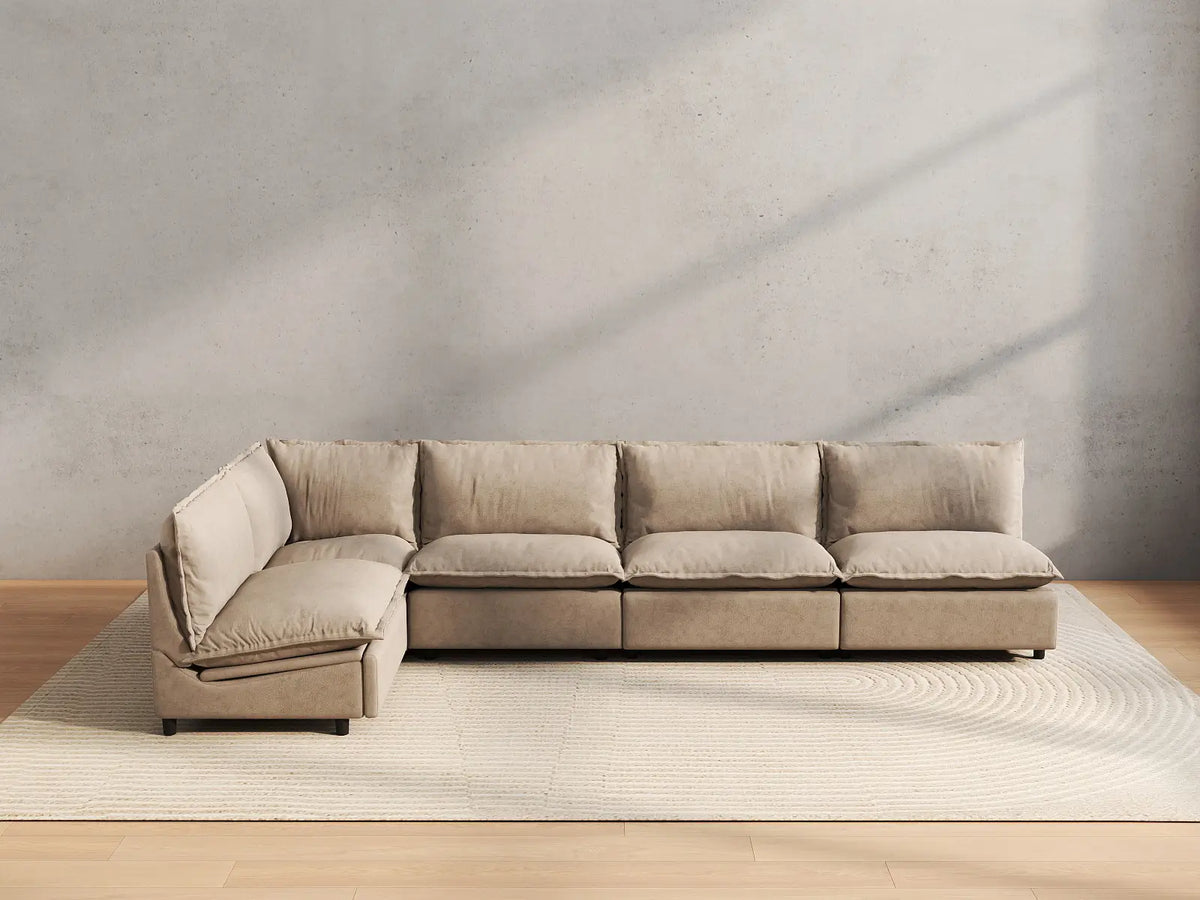 5 Piece Khaki Linen Dark Mode L Shaped Sectionals 5 Seater 4