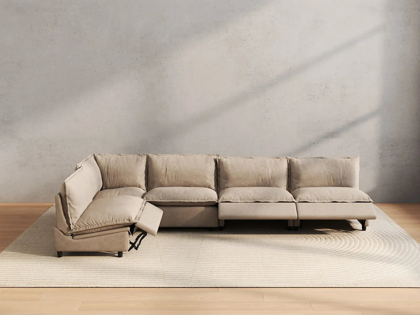 5 Piece Khaki Linen Dark Mode L Shaped Sectionals 5 Seater 5