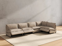 5 Piece Khaki Linen Dark Mode L Shaped Sectionals 5 Seater 6