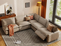 5 Piece Khaki Linen Great Room V Shaped Sectionals 5 Seater 1
