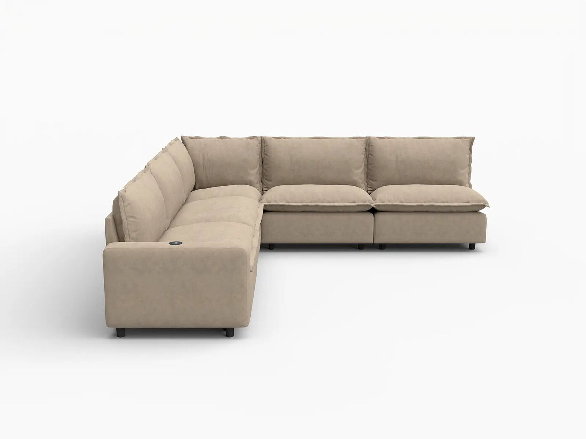 5 Piece Khaki Linen Great Room V Shaped Sectionals 5 Seater 2