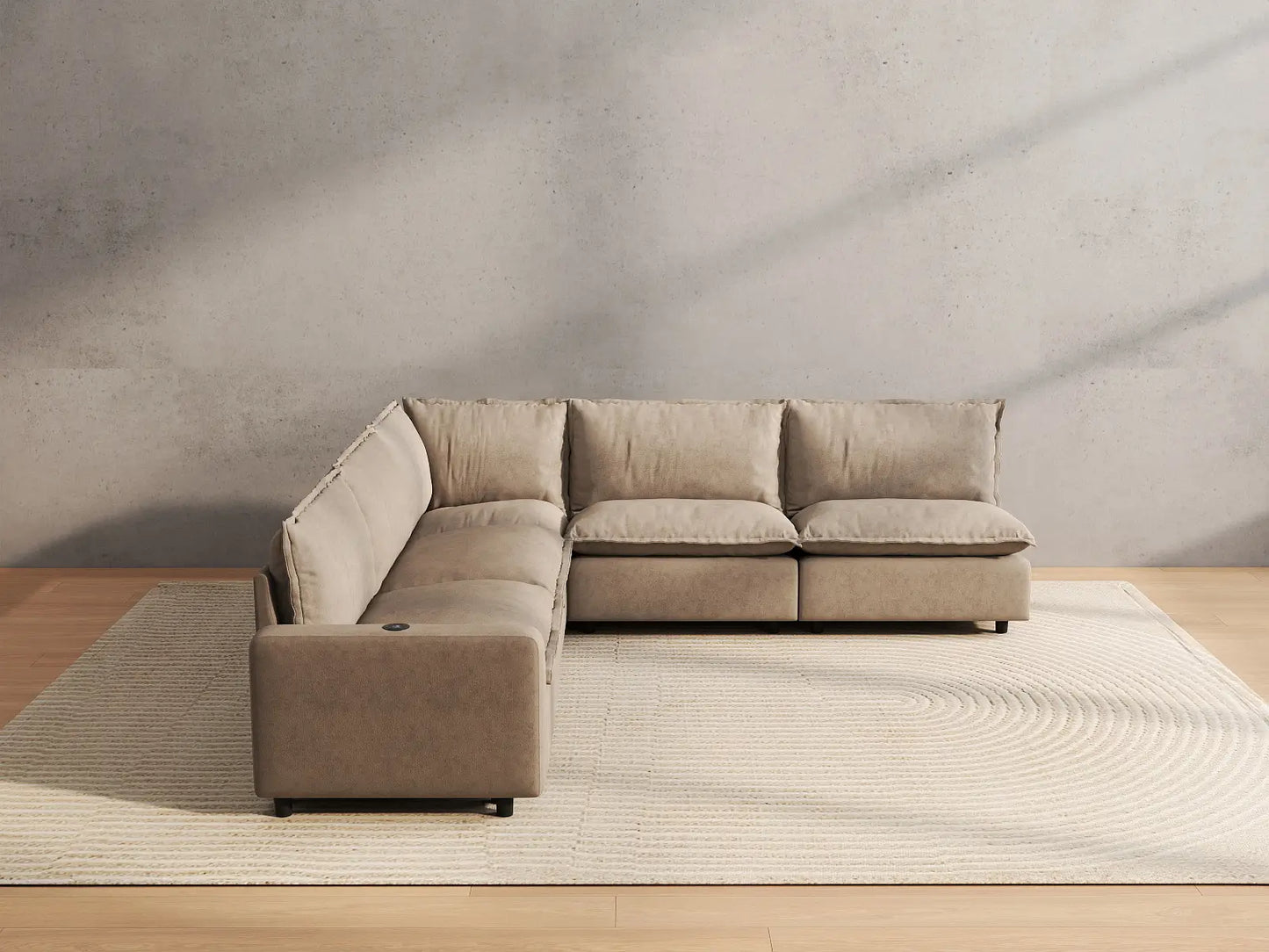 5 Piece Khaki Linen Great Room V Shaped Sectionals 5 Seater 4