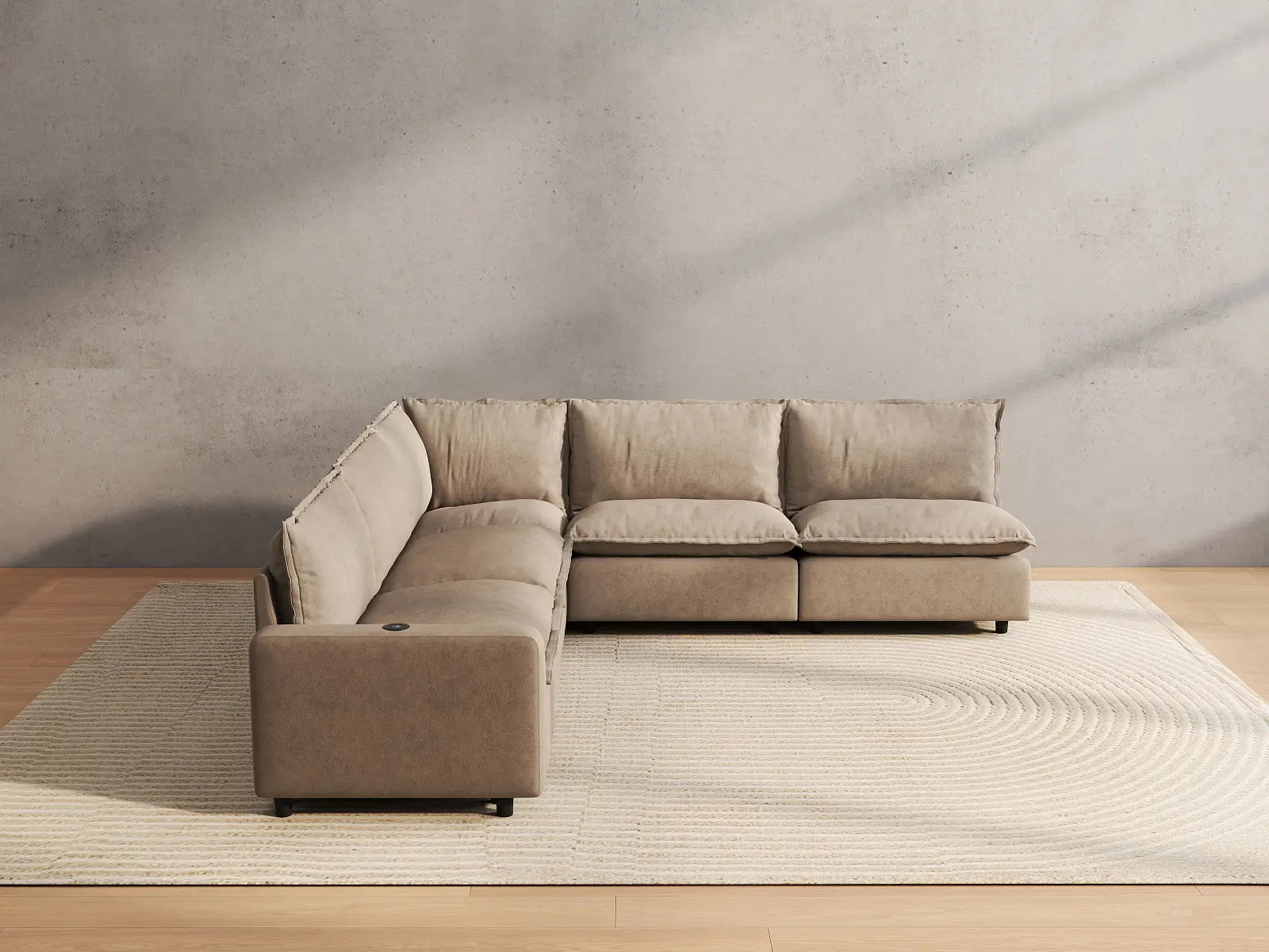 5 Piece Khaki Linen Great Room V Shaped Sectionals 5 Seater 4