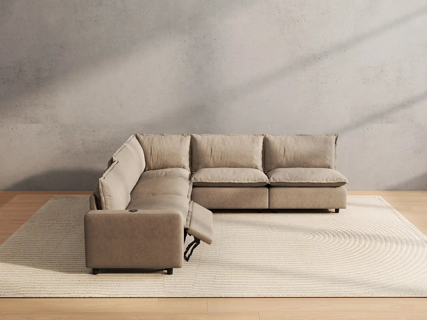 5 Piece Khaki Linen Great Room V Shaped Sectionals 5 Seater 5