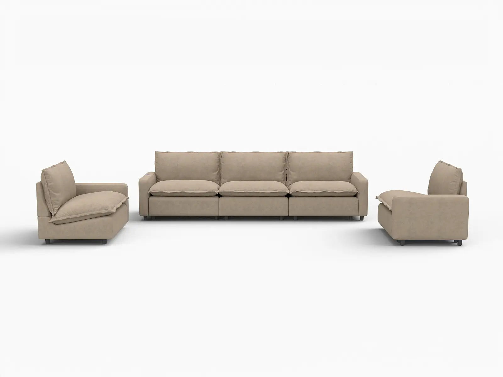5 Piece Khaki Linen High Ceiling Room U Shaped Sectionals 5 Seater 2